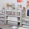 Suporte organizador de caixa de armazenamento para monitor de computador PAD, prateleira de armazenamento fofa, base de dois níveis para escritório, dormitório