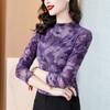 Suéter de cuello alto a la mitad para madre de mediana edad, elegante camiseta interior de manga larga de malla estampada, top interior estilo primavera y otoño para mujer