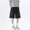 Pantalones cortos deportivos tipo americano con patchwork bordado para hombre, pantalones de chándal casual de ajuste limpio para verano hasta la rodilla, pantalones holgados para adolescentes
