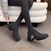 Novos Sapatos Mary Jane de Pelo para Roupas de Inverno Femininas, Novos Sapatos Franceses Retrô de Lã Grossa com Salto Alto para Mulheres