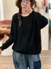 Suéter Pulôver Gola Redonda Cruzado Novo Outono/Inverno 2026, Cor Sólida, Top Casual de Malha Solta de Manga Longa para Mulheres