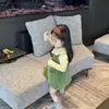 Vestido de niña para primavera y otoño, 26 estilos nuevos, vestido chaleco de pana para niños con dobladillo volante, conjunto de vestido verde