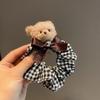 Estilo coreano Dos Desenhos Animados Urso Cabeça Arco Tendão De Borracha High-end Estilo Houndstooth Elegante Doce Bola Gravata Cabelo Corda Acessórios Para o Cabelo