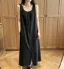 O tamanho foi atualizado. Vestido casual sem mangas de gola U simples estilo coreano, de abotoamento simples e barra com fenda, para mulheres 15641