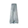 Calça jeans estilo americano, para uso diário, lavada e com aspecto desgastado, nova coleção de outono masculina, calça longa de corte reto e perna larga, estilo vintage e desgastada
