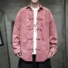 Chaqueta estampada estilo chino para hombre para primavera y otoño, corte holgado, talla grande, pana, cuello de camisa retro con botones, estilo traje Tang, prenda exterior casual