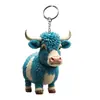 Novo produto transfronteiriço: chaveiro plano de acrílico colorido em formato de vaca de desenho animado, argola de chaveiro e pingente para carro/mochila