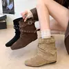 Versátiles botas cortas nuevas de punta cuadrada plisadas apiladas para mujer 2026 botas cortas de tacón oculto botas de mujer botas western retro hebilla
