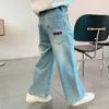 Roupas infantis, jeans infantis, primavera e outono, novas calças casuais de pernas largas, calças largas para meninos largas, calças médias e longas para crianças grandes