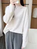 Suéter tejido retro francés 100% lana pura para mujer, estilo moderno y casual con diseño de encaje de hombros descubiertos, cálido y adecuado como capa base