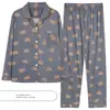 Pijamas para Mujer Primavera, Otoño e Invierno Nuevo Cárdigan de Manga Larga para Mujer Lindo Traje de Dos Piezas de Dibujos Animados Ropa Casual para el Hogar Venta al por Mayor
