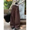 Pantalones anchos de encaje con cordones de tiro alto en color gris oscuro para mujer, nuevo estilo 2026, corte holgado, caída fluida, casual, adelgazantes, versátiles pantalones de pierna ancha