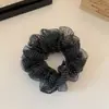 Goma para el pelo rizada de organza con lunares blancos y negros para mujer, Suave coletero estilo coreano, Accesorio para el pelo de alta gama