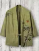 Novo kimono cape de algodão puro transfronteiriço com fivela, estampa digital 3D, camisa de manga três quartos, cardigã folgado