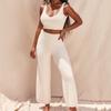 Conjunto de Duas Peças de Moda Casual Europeia e Americana 2020: Suéter de Pelúcia com Decote V Cropped e Calça Longa para Mulheres, Estilo Europeu e Americano