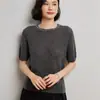 2024 Novo Estilo de Início de Outono Simples e de Alto Padrão Moderno Redutor de Idade Top de Manga Curta em Tencel e Caxemira com Gola de Strass Malha