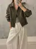 Jaqueta de trabalho estilo vintage, com gola polo e aspecto desgastado, para mulheres, nova coleção outono 2026, jaqueta curta feminina estilo coreano com design único