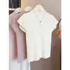 Venta al por mayor transfronteriza Verano Suéter de punto de cuello medio manga corta Camiseta interior femenina adelgazante y elegante Top interior