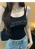 Camisola com Estampa de Letras de Strass e Alça Dupla para Mulheres, Top Sem Manga Slim Fit Verão Hot Girl para Usar Sozinho ou em Camadas