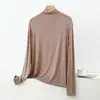Camiseta de Manga Longa com Gola Alta Meia-Boca de Modal para Primavera e Outono, Camisa Básica Casual Soltinha, Blusa Plus Size
