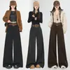 Pantalones de Lana de Pierna Ancha Gris Oscuro para Mujer Otoño e Invierno 2025 Nuevo Look Holgado Adelgazante Tiro Alto Rectos Casuales Pantalones de Pie Grande