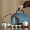 Juego de Té Vintage de Alta Gama para Uso Doméstico, Tetera Elegante para Recibir Invitados, Preparación Simple de Té, Preparación Rápida de Té, Tazas de Té, Estuche Portátil de Cuero