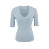 Nova Camiseta Sexy Picante Estilo Europeu e Americano com Manga Três Quartos para Mulheres, Decote V Puro Desejo, Top Curto Elástico Slim Fit