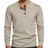 Camiseta de Hombre Amazon Otoño/Invierno Pana Capa Interior Superior Vintage Elástica Ajustada Cuello Henley Manga Larga Camiseta Básica
