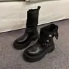 Botas Martin Elegantes com Fivela Outono/Inverno 2026 para Mulheres de Alta Qualidade Versáteis Sola Grossa com Pelúcia Botas de Cano Médio