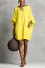 2026 Ropa Femenina Transfronteriza Amazon Europeo Americano Retro Color Sólido Temperamento Manga Larga Hombros Descubiertos Vestido Midi Casual Vestido de Algodón Lino