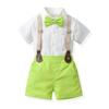 Cardigã de Algodão Manga Curta Gola Lapela Uniboto Estilo Coreano Shorts de Alça Listrados para Menino Traje de Verão de Duas Peças da Moda para Crianças