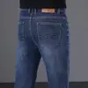 Jeans casuales de corte 3D para hombre, de tiro alto, corte holgado, elásticos, cálidos, de fibra proteica de lana, corte recto ajustado