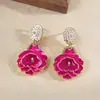 Pendientes de botón de plata con incrustaciones de diamantes y esmalte de flor, estilo retro dulce, diseño de nicho, accesorios de pendientes versátiles para mujer