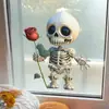 BRUP Versión Q Calavera Linda Rosa Roja Pegatina Electrostática para Ventana Decoración de Ventana de Vidrio de Halloween Pegatina BR-JD5825C