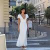 Estilo Verano 2025 Vestido Puro y Sexy para Mujer Madura Cuello de Lunares Profundo en V Espalda Descubierta Ajustado de Manga Corta