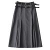 Falda larga hasta la rodilla con cinturón de cintura alta para otoño, estilo retro de Hong Kong, estilo delgado, con carácter A