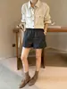 ICCICC Pantalones Cortos de Cuero PU Modernos y Elegantes para Mujer, Nuevo Diseño Otoñal de Línea A, que Cubren la Cadera, Adelgazantes, Casuales tipo Boot Cut 2906