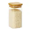 Frasco de Almacenamiento Cuadrado Transparente Botella Multifuncional para Almacenamiento en Cocina con Tapa de Madera Frasco de Vidrio para Té, Café, Dulces, Frasco Sellado
