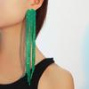 Aretes europeos y americanos exagerados de borla larga con diamantes, cadena de garra de diamantes completa, moda retro de alto sentido, aretes de otoño e invierno al por mayor