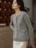 Cardigan de Cashmere Feminino Outono/Inverno Sete Pontos Fio Único Jaqueta Tricô Look Emagrecedor Solto Amigo da Pele Gola Redonda Top de Tricô com Trança