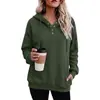 Europa Transfronteriza Comercio Exterior Ropa de Mujer Amazon Otoño Invierno Nuevo Color Sólido Botón Cordón Bolsillo Manga Larga Casual Sudadera con Capucha