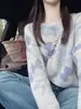 Invierno Nuevo Estilo Tejido Color Degradado Estampado de Moño Prenda Base de Punto Blusa para Mujer Chaqueta Pequeña Top de Manga Larga