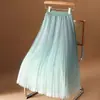 Falda de Malla de Gradiente de Gama Alta para Mujer, Nuevo Estilo Primavera y Verano, Falda Plisada de Longitud Media, Falda Larga de Línea A de Cintura Alta
