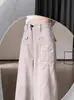 Estilo Americano Arroz Damasco Ferramentas Jeans Feminino Primavera e Verão 2025 Novo Cintura Alta Solto Dosagem Perna Reta Perna Larga Calças Casuais