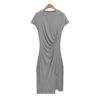 4815-25 Novo Estilo de Verão Americano Estilo Puro Lustre Patchwork Plissado Cintura Ajustada Sexy Fenda Quadril Vestido