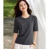 Camiseta de Manga Media Recta de Hombro Redonda Mousse Otoño 2026 Textura de Bambú para Mujer, Corte Delgado, Top Versátil
