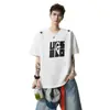 Camiseta Deportiva Redonda con Estampado de Marca de Moda para Hombre, Verano Estilo Americano Holgada Casual de Manga Corta, Versátil Top de Media Manga