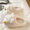 Lindas Pantuflas Peludas de Oso Abeja para Mujer de Invierno Rellenas Calientes Baotou Antideslizantes de Suela Gruesa para el Hogar de Interior de Algodón