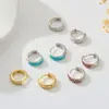 Pendientes circulares de doble fila con circonitas completas, exquisitos y versátiles, fabricados en aleación de cobre con baño de oro real, disponibles en múltiples colores, ofreciendo un toque de alta gama estilo francés