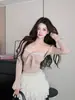 Estilo Deseo Puro Chica Picante Corbata de Moño Camisola con Ribete de Encaje para Mujer con Almohadillas de Sujetador Incorporadas Ropa Interior Top Moldeador Espalda Bonita